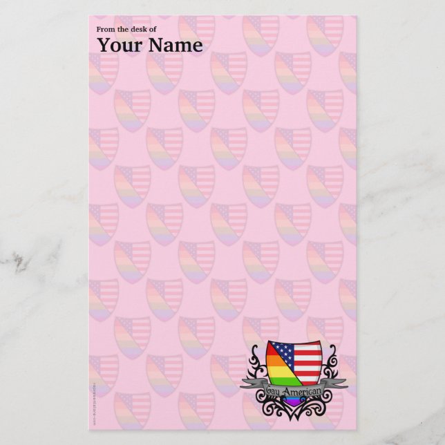 Rainbow Gay Lesbian Pride Shield Flag Stationery (Front)
