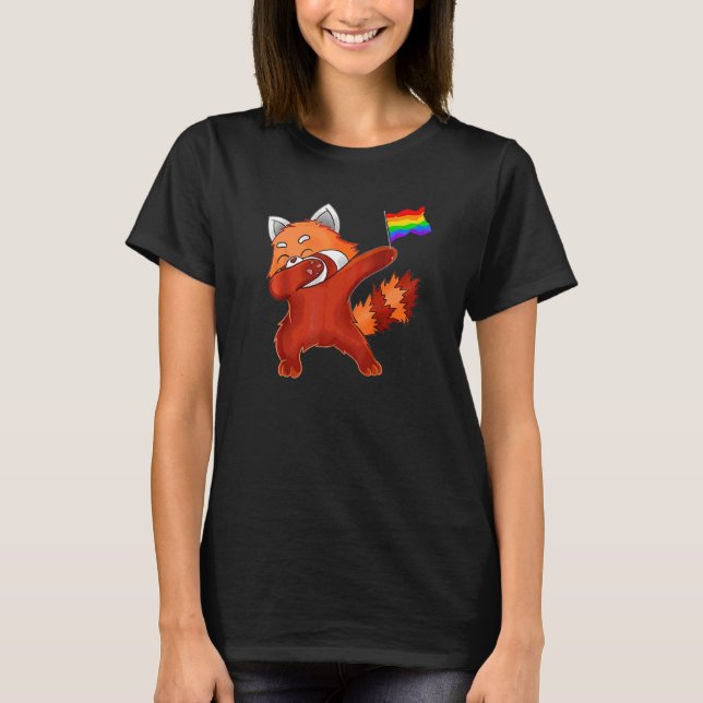 Rainbow Gay Lgbt Pride Flag  Dabbing Red Panda T-Shirt (Front)