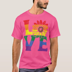 Rainbow Gay Love Sunflower Flower LGBTQ Pride Flag T-Shirt