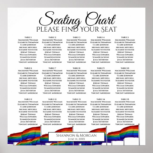 Rainbow Gay Pride 15 Table Wedding Seating Chart (Front)