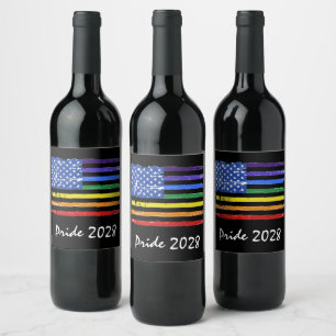 Rainbow Gay Pride Black Wine Label