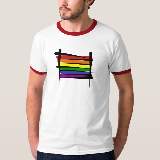 Rainbow Gay Pride Brush Flag T-Shirt (Front)