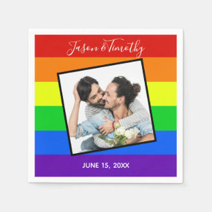 Rainbow Gay Pride Custom Couple Photo Bold Wedding Napkin