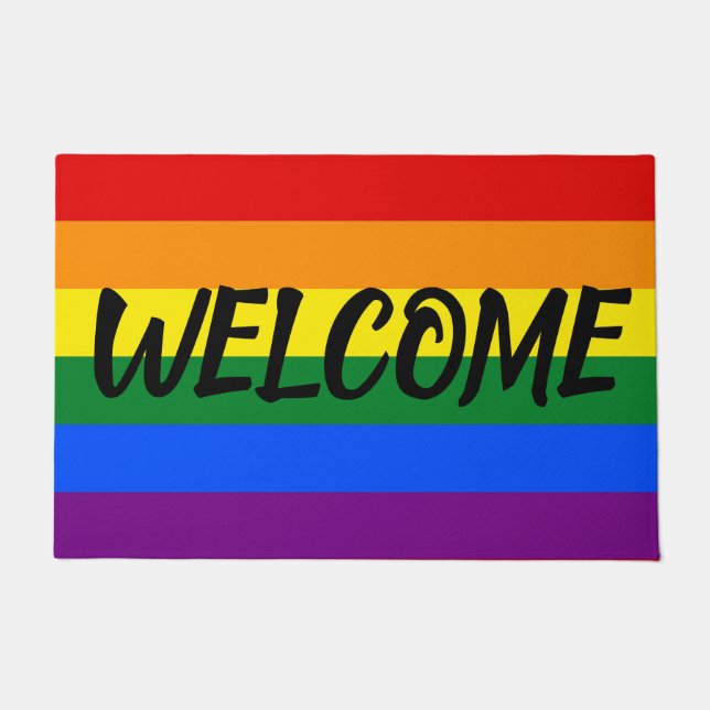 Rainbow Gay Pride Flag Welcome Door Mat (Front)