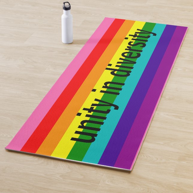 Rainbow Gay Pride LGBT Original 8 Stripes Add Text Yoga Mat (In Situ)