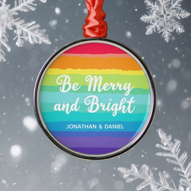 Rainbow Gay Pride Merry & Bright Custom Christmas Metal Tree Decoration (Creator Uploaded)