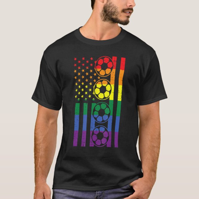 Rainbow Gay Us Flag Soccer Football Sports Lgbtq P T-Shirt (Front)