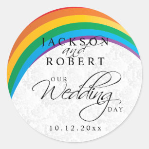 Rainbow Gay Wedding Classic Round Sticker
