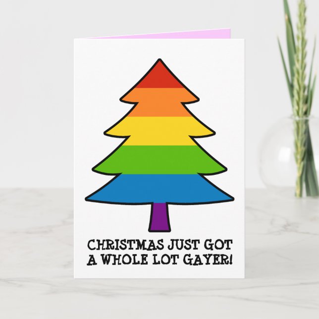 Rainbow Gay Xmas Tree Holiday Card (Front)