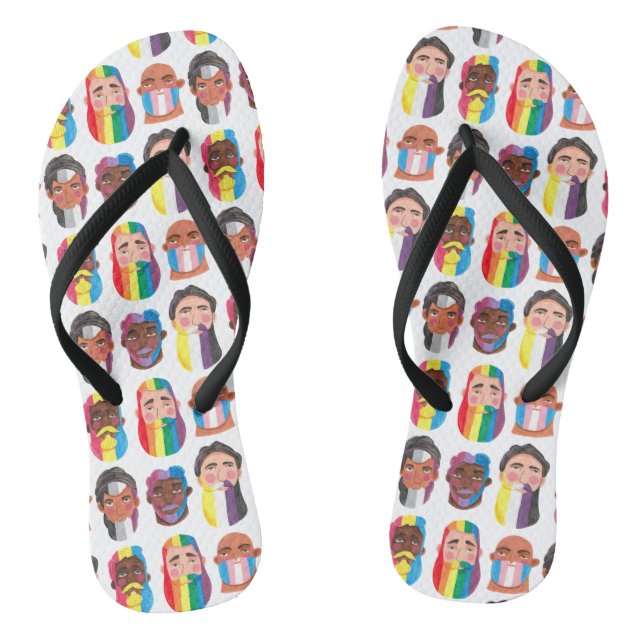 Rainbow Gender Flags Beard Men Flip Flops (Footbed)