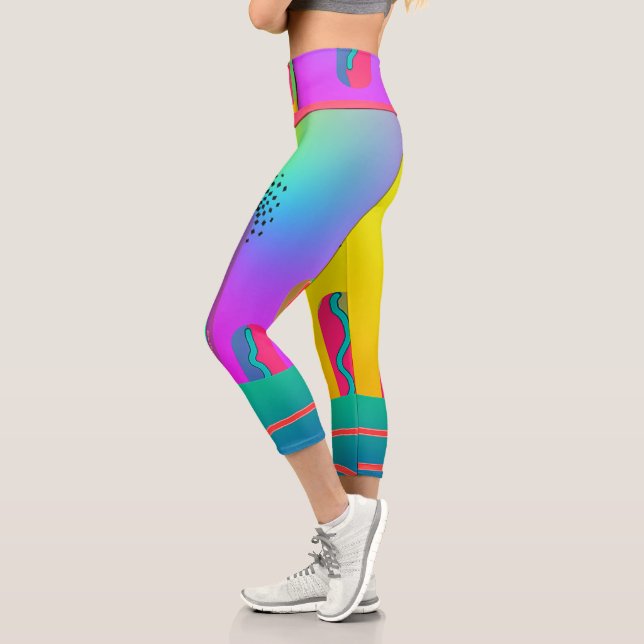 Rainbow Geo Bold Small  Capri Leggings (Left)