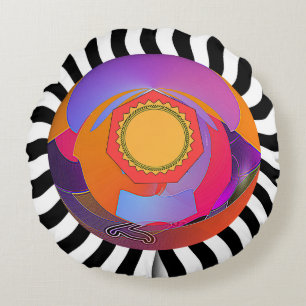 Rainbow Geo Centre Black White Wavy Round Cushion
