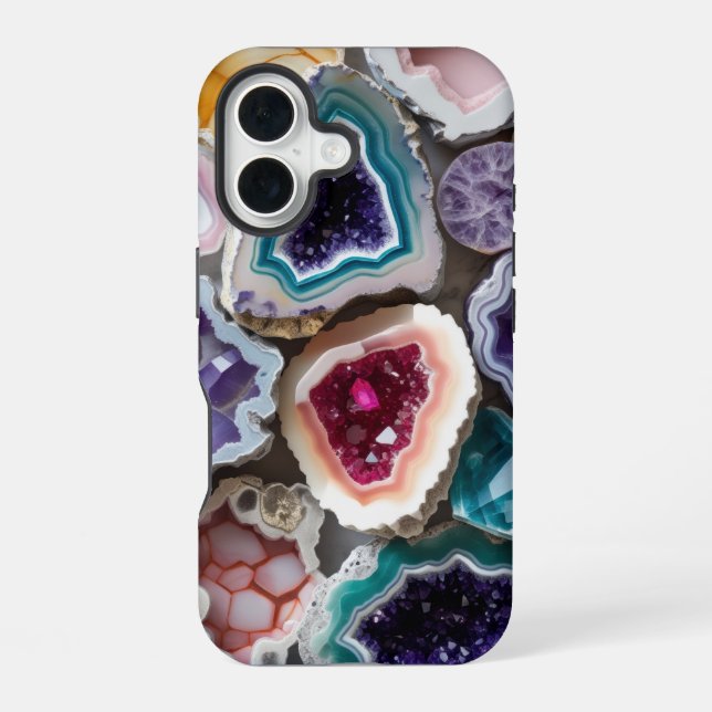 Rainbow Geode Crystal Layers – Vibrant Gemstone  iPhone 16 Case (Back)