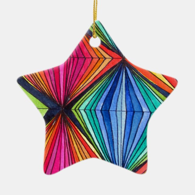 Rainbow Geometric Optical Art Ceramic Tree Decoration (Front)