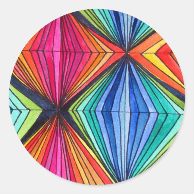 Rainbow Geometric Optical Art Classic Round Sticker (Front)