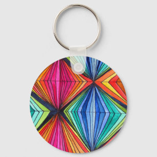 Rainbow Geometric Optical Art Key Ring