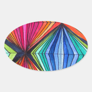 Rainbow Geometric Optical Art Oval Sticker