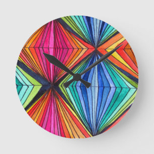 Rainbow Geometric Optical Art Round Clock