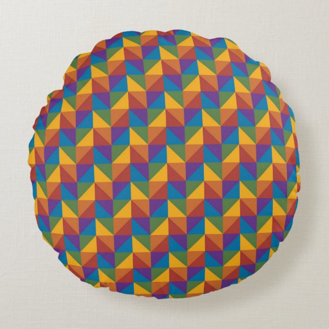 Rainbow Geometric Triangle Round Cushion (Front)