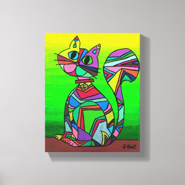 Rainbow GeometriCat Geometric Pattern Cat Art Canvas Print (Front)