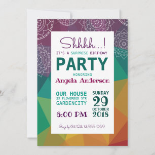 Rainbow geometry mandala surprise party invitation