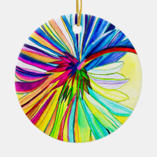 Rainbow gerbera colourful flower ceramic tree decoration