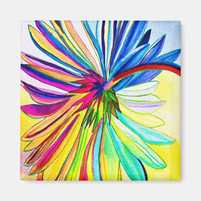 Rainbow gerbera colourful flower  magnet (Front)