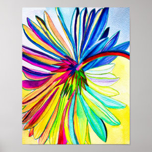 Rainbow gerbera colourful flower  poster