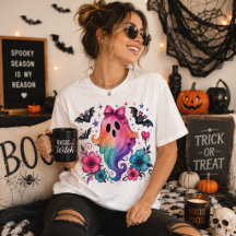 Rainbow Ghost Bow Watercolor Floral Halloween