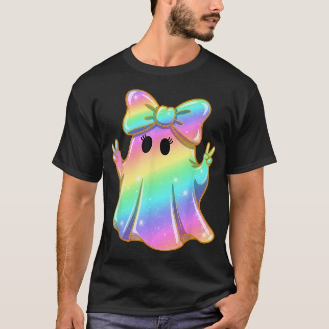 Rainbow Ghost Peace Halloween Kids Girls  T-Shirt (Front)