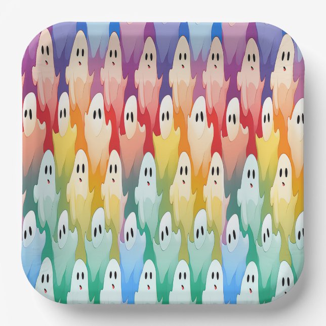 Rainbow Ghosts Paper Plate (Front)