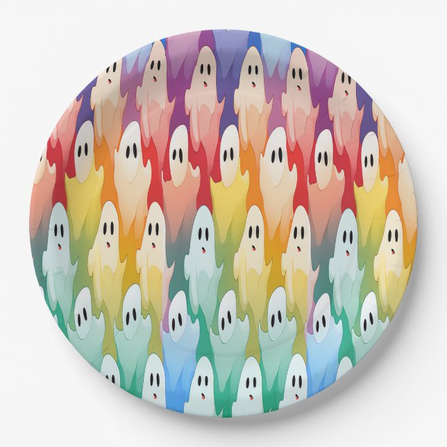 Rainbow Ghosts Paper Plate (Front)
