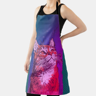 Rainbow Ginger Cat Vintage All-Over Print Apron