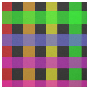 Rainbow Gingham On Black Fabric