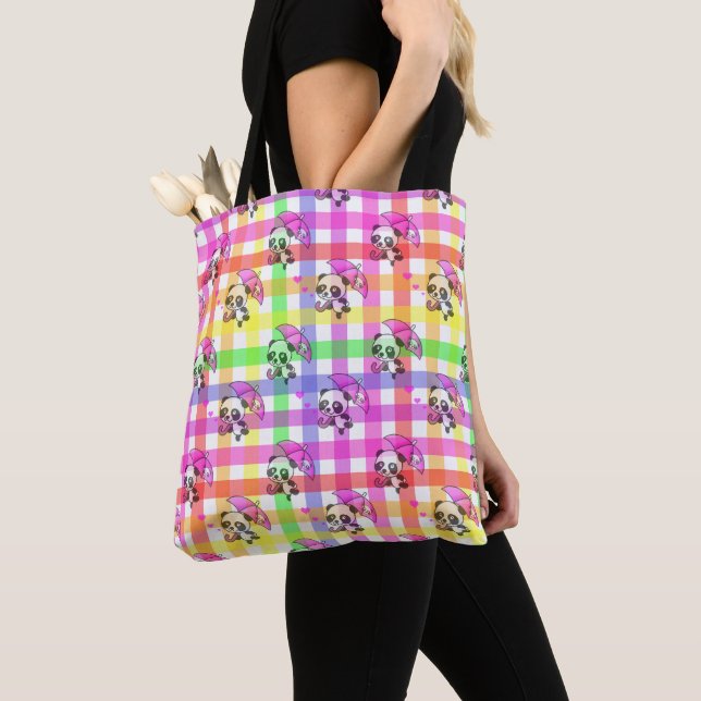 Rainbow Gingham Pattern Design  Tote Bag (Close Up)
