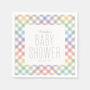 Rainbow gingham plaid cute pastel baby shower napkin