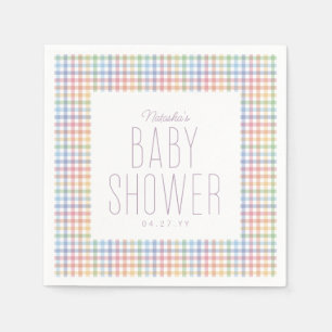 Rainbow gingham plaid cute pastel baby shower napkin