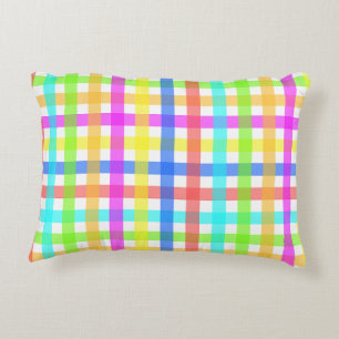 Rainbow Gingham Stripes Pattern Decorative Cushion