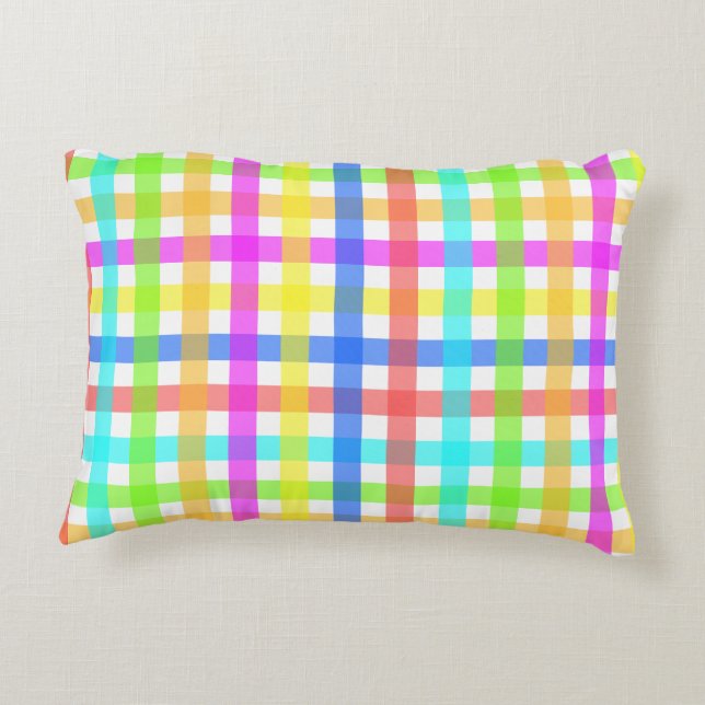 Rainbow Gingham Stripes Pattern Decorative Cushion (Back)