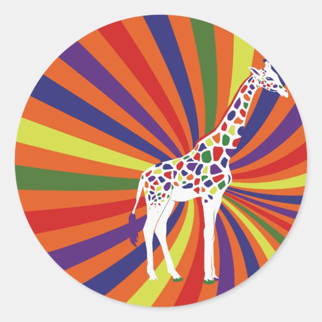Rainbow Giraffe Art Classic Round Sticker (Front)