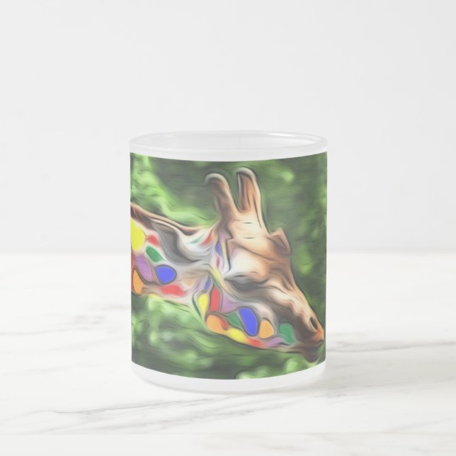 Rainbow Giraffe Frosted Glass Coffee Mug (Center)
