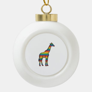 Rainbow Giraffe Vintage Engraving Vector Design_1 Ceramic Ball Christmas Ornament