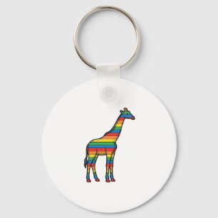 Rainbow Giraffe Vintage Engraving Vector Design_1 Key Ring