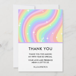 Rainbow Girl 5th Birthday Thank You Card