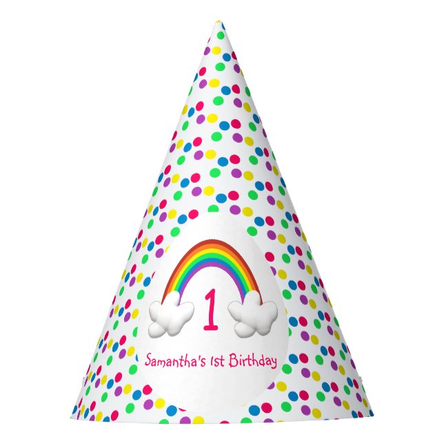 Rainbow Girl Any Age Birthday Party Hat (Front)