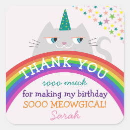 Rainbow Girl Birthday Thank You Square Sticker