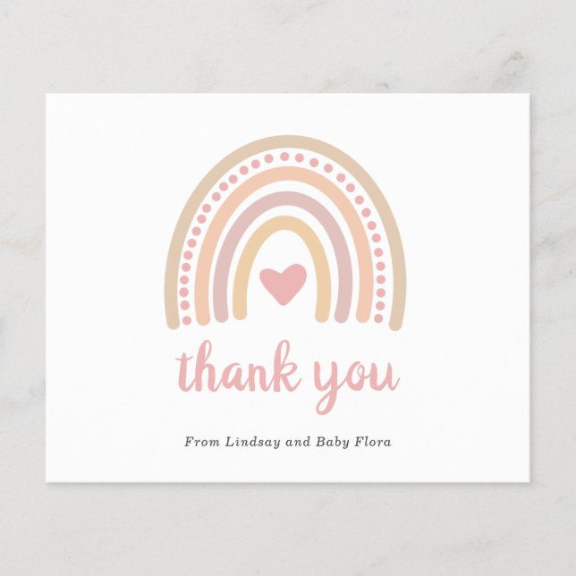 Rainbow Girl Budget Baby Shower Thank You Card (Front)