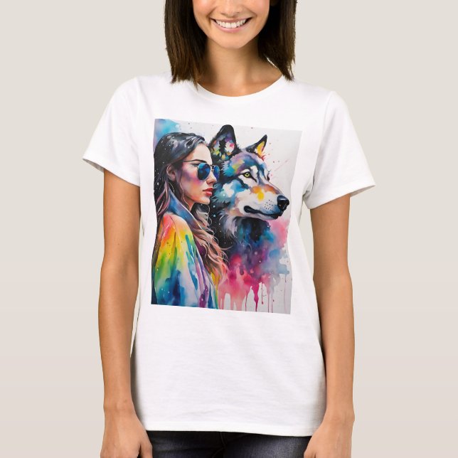 Rainbow Girl with wolf T-Shirt (Front)