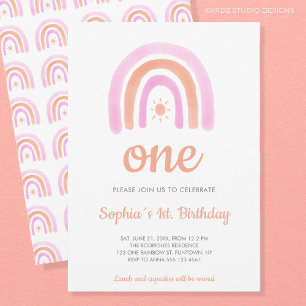 Rainbow Girl's 1st Birthday Party Invitation