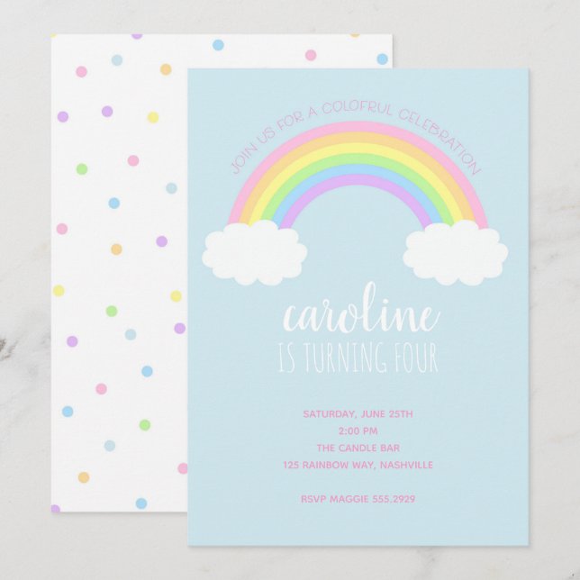 Rainbow Girl's Birthday Invitation (Front/Back)